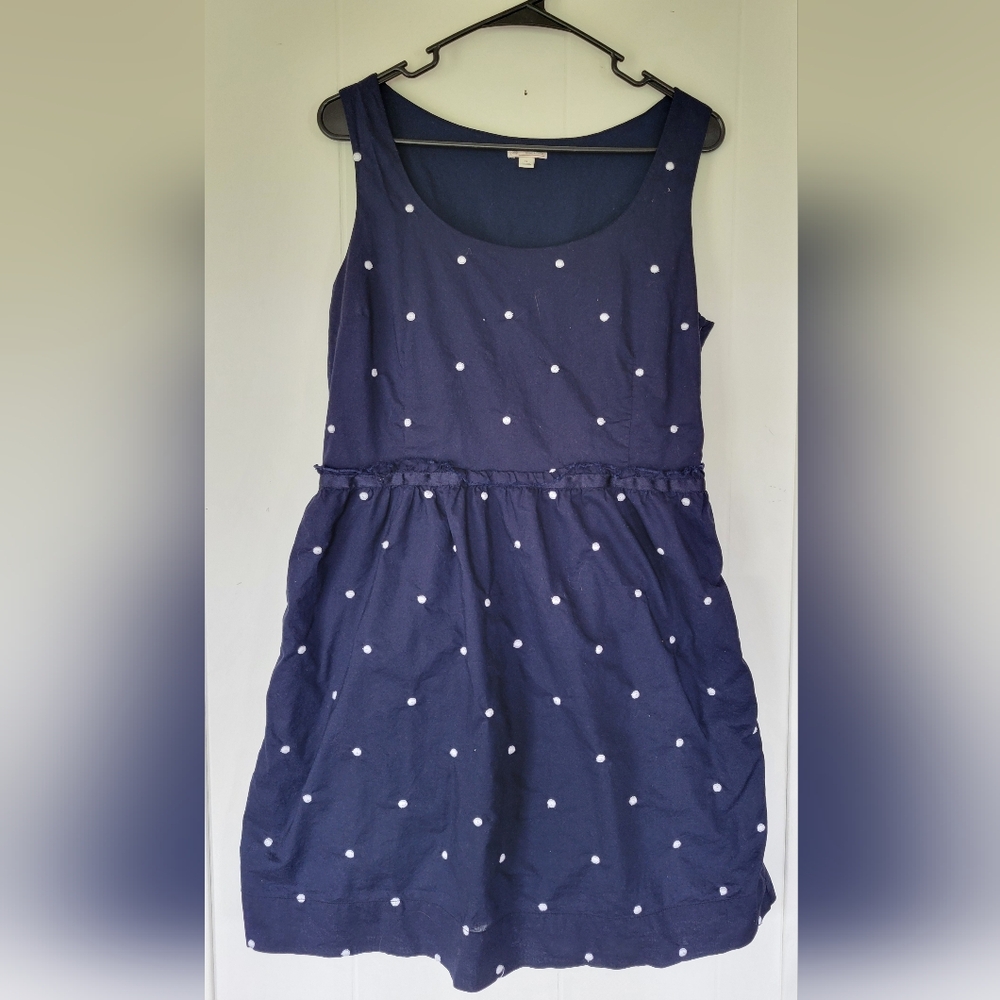 GAP Navy Blue White Embroidered Polka Dot Sleeveless Dress Size 12